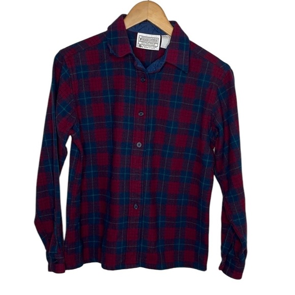 Vintage Pendleton Woolen Mills Red Plaid Wool Button Up Shirt Women Size M - Picture 1 of 3